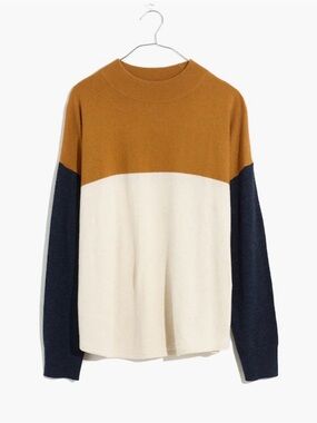 Madewell Colorblock Ashbury Mockneck Sweater Size Small Mustard Cream & Navy